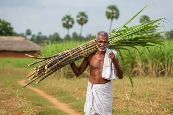 Contented Farmer in a Rural Sugarcane Field