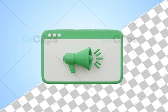 3D Megaphone Icon in Mint Green Browser Window