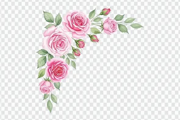 Romantic Pink Rose Watercolor Corner Design Clipart PNG