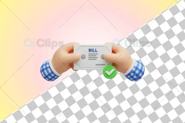 3D Hands Holding Paid Bill Illustration