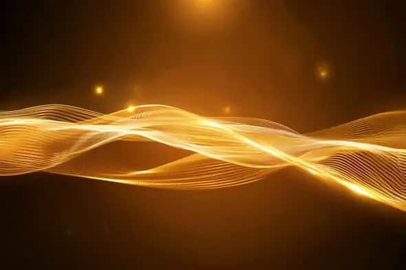 Flowing Golden Light Waves with Luminous Particles Background