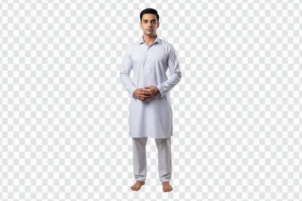 Indian Man in Traditional White Kurta Pajama PNG