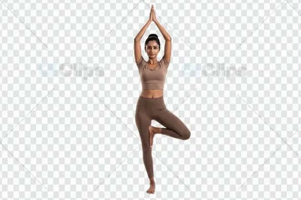 Tree Pose Yoga Position in Mocha Athletic Wear