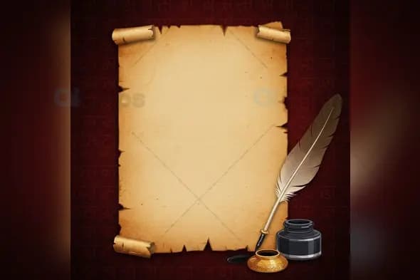 Vintage Parchment with Quill and Inkwell Template