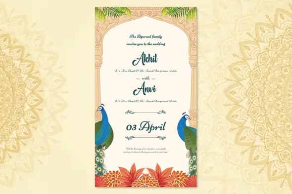 Tropical Peacock Wedding Invitation Template
