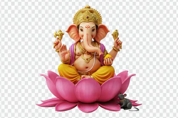 Ganesha Seated on Pink Lotus Flower PNG