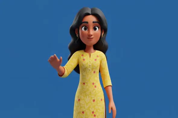 Animated South Asian Woman in Yellow Dress