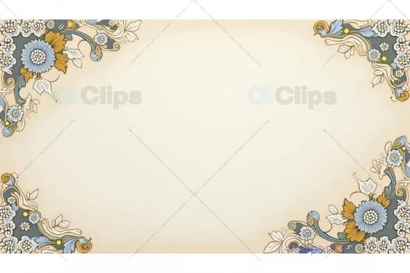 Vintage Floral Border Design with Gold and Blue Accents