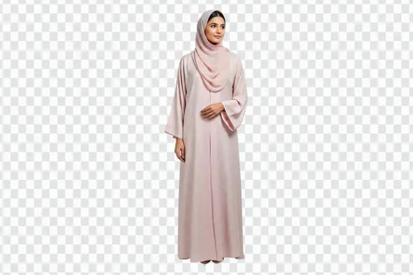 Elegant Muslim Woman in Pink Abaya PNG