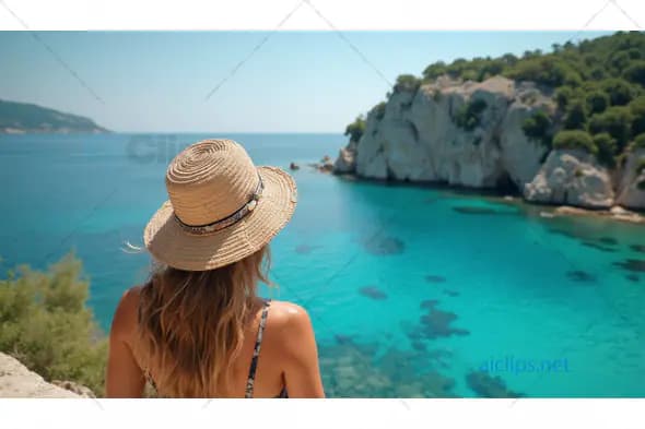 Woman Admiring Scenic Turquoise Bay