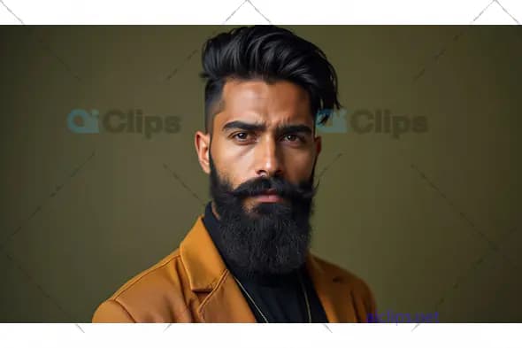 Bearded Man in Brown Jacket with Intense Gaze