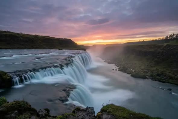 Majestic Waterfall Sunset Landscape Breathtaking Natural Scenery