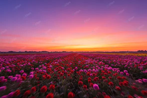 Vibrant Sunset Over Poppy Field