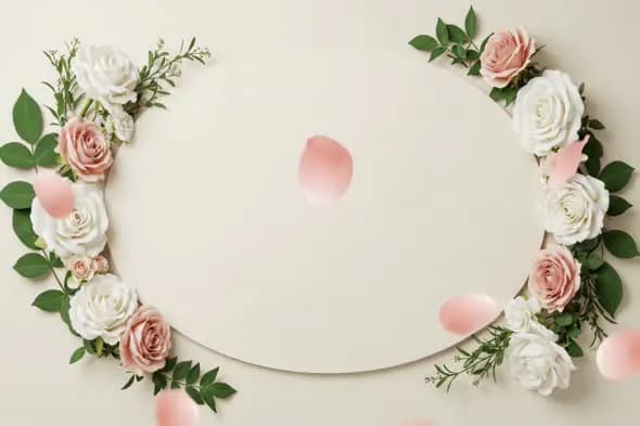 Romantic Floral Frame with Falling Rose Petals on Cream Background