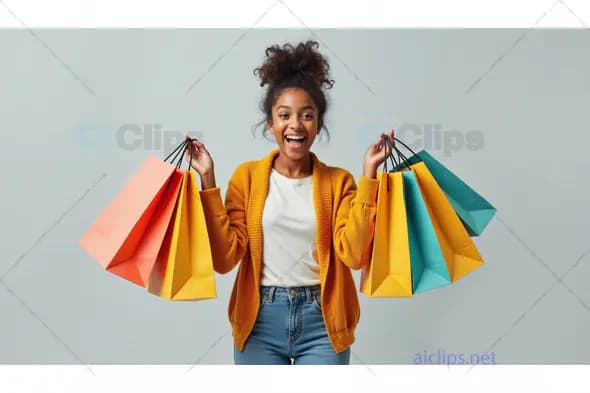 Excited Woman Holding Multiple Colorful Shopping Bags