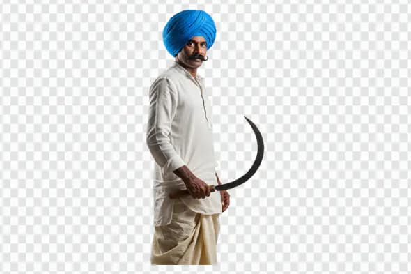 Traditional Sikh Farmer with Blue Turban PNG