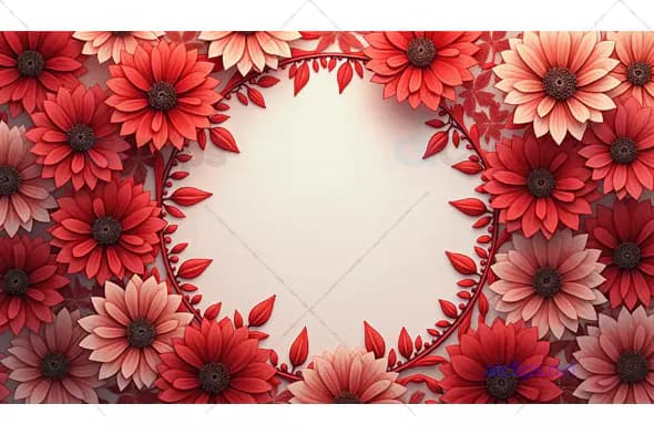 Red Floral Frame with Blooming Flowers