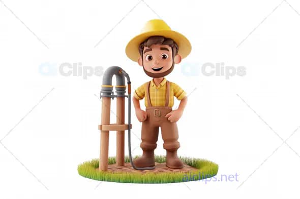 3D Cartoon Farmer with Water Pump 1