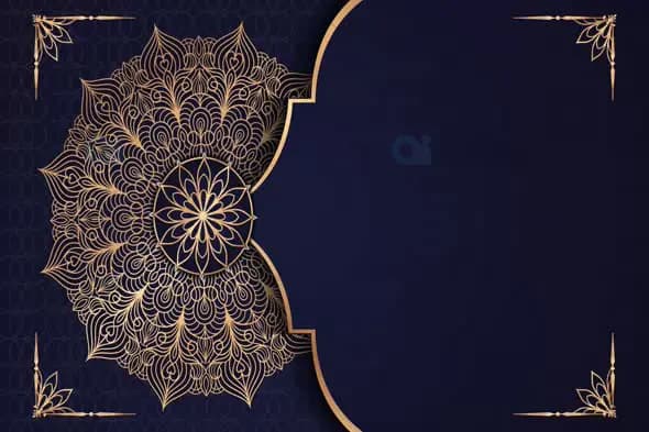Luxurious Golden Mandala with Decorative Frame on Dark Blue Background