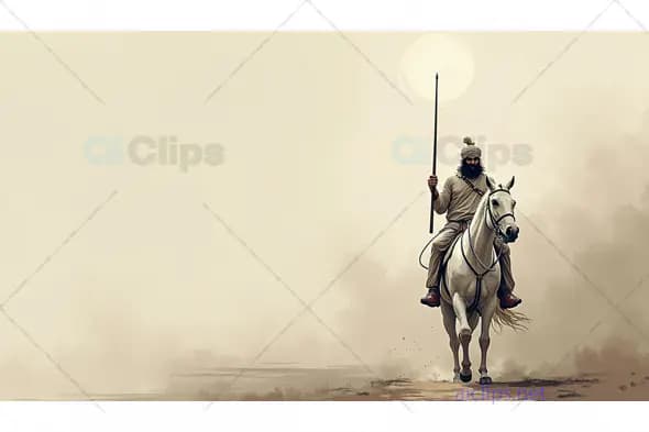 Warrior on White Horse with Spear in Desert