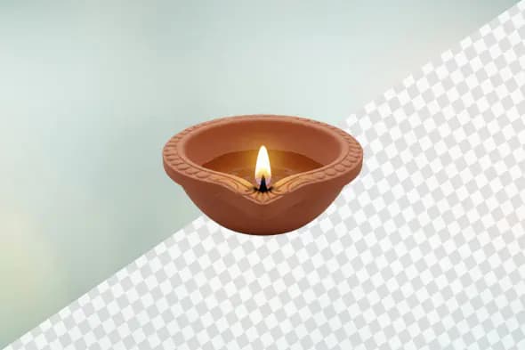 Terracotta diya lamp with glowing flame 3D model