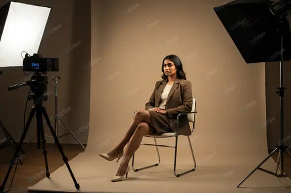 Professional Woman in Studio Interview Setup