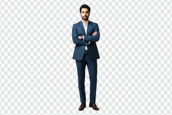 Confident Businessman in Navy Suit PNG Clipart