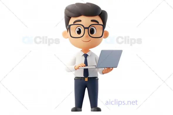 3D Male Business Avatar with Laptop
