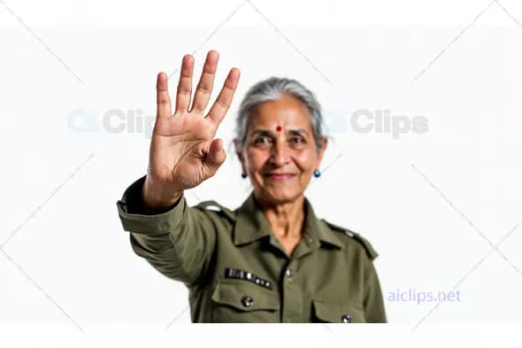 Indian Army Veteran Woman Saluting with Raised Hand