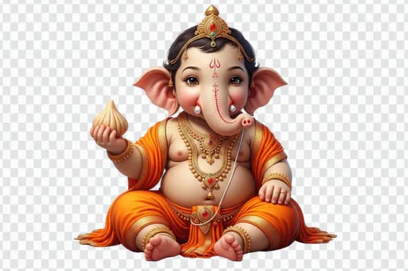 Adorable Baby Ganesha Holding Modak Treat PNG