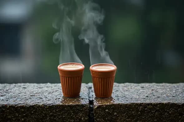 Steaming Cups of Chai on a Rainy Day