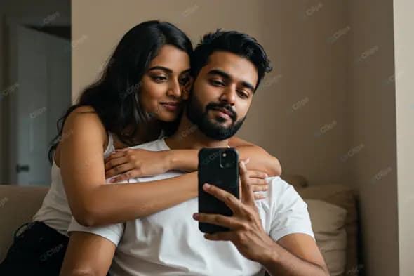 Intimate Couple's Digital Moment