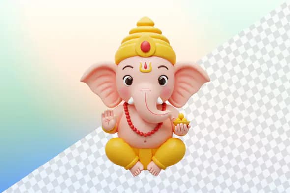Cute Ganesha figurine with yellow crown and pants