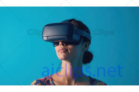 Woman in VR Headset with Blue Background