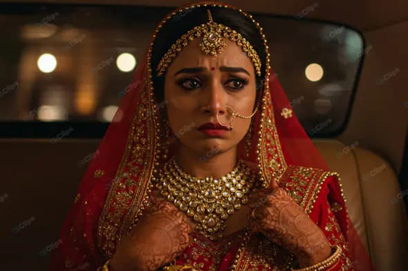 Anxious Bride in Traditional Attire