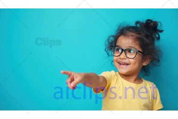 Happy Little Girl Pointing and Smiling