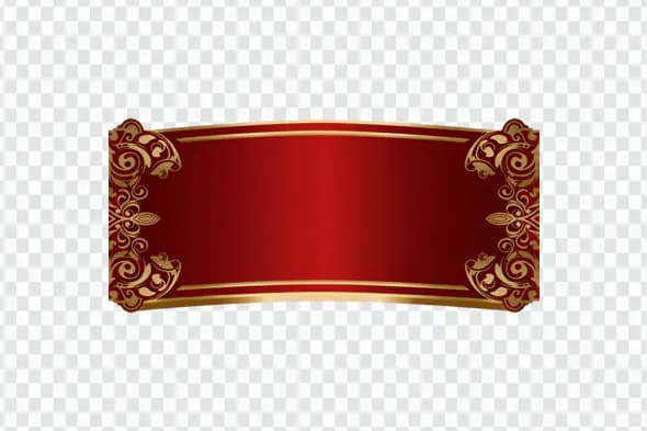 Curved Red Banner Ornate Gold Corners PNG
