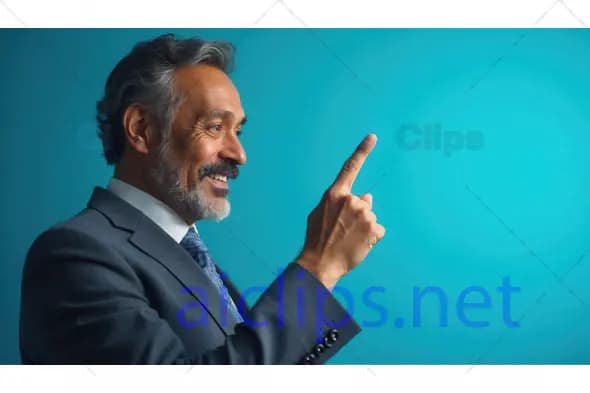 Smiling Mature Man Pointing Upwards