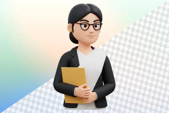 Professional woman 3D avatar black blazer folder glasses