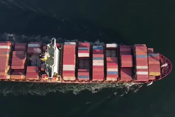 Aerial View of Massive Container Ship