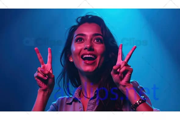 Happy Woman Making Peace Sign