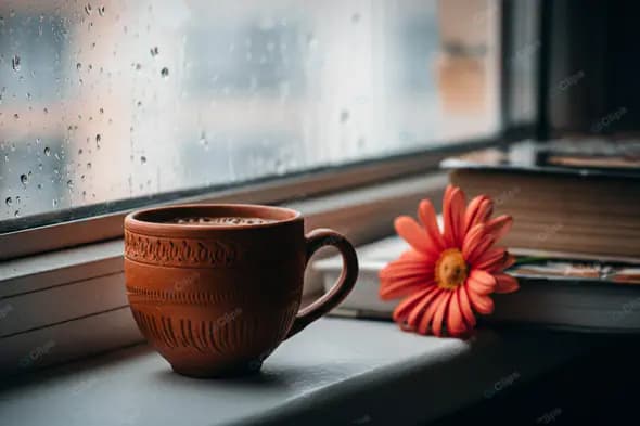 Rustic Comfort: Rainy Day Window Scene