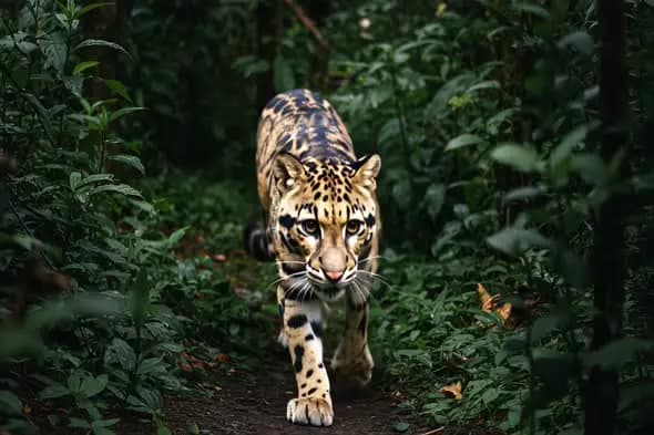 Leopard Stealth Walk in Dense Green Jungle Path