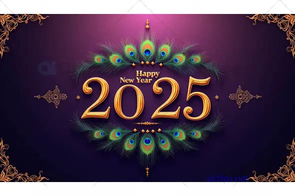 Happy New Year 2025 with Elegant Peacock Feather Motif