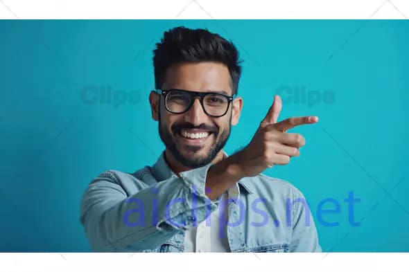 Smiling Man Pointing with Confidence