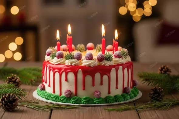 Festive Holiday Cake with Lit Candles
