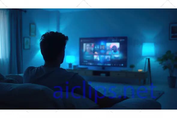 Man Watching Streaming Service on TV in Dark Room
