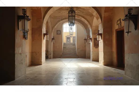 Historic Stone Hallway with Arched Ceilings