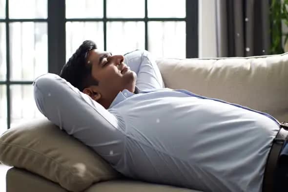 Contemplative Man Resting on Couch
