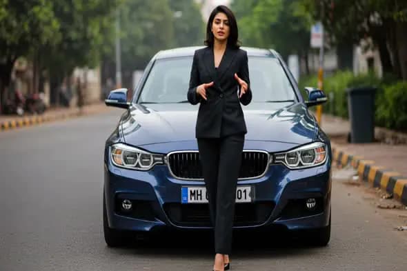 Businesswoman Presenting Luxury Car Video